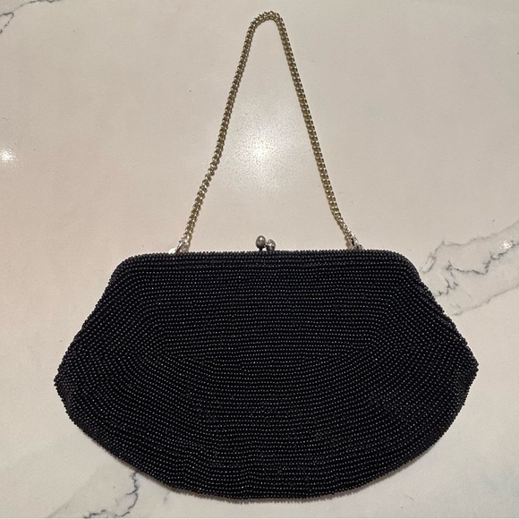 ARTEL MFG MONTREAL Elegant Black Beaded All Over Evening Mine Bag Clutch Chain - Picture 5 of 9